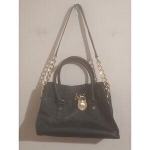 Michael Kors Hamilton Black Leather Medium Handbag Saffiano Satchel Shoulder Bag